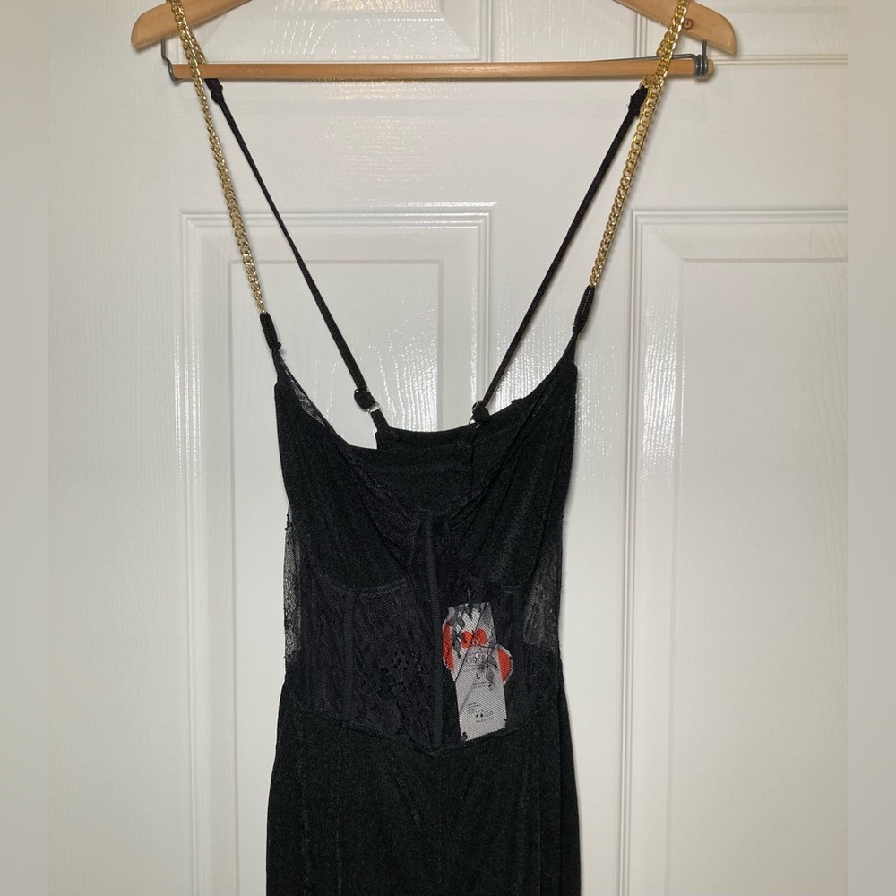 Cider Black Lace Bodice Jumpsuit with Gold Chain Straps - Picture 5 of 13